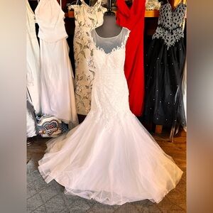 Ivory Lace Mermaid Wedding Dress with Illusion Neckline